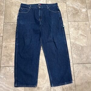 Tommy Hilfiger Mens Carpenter Jeans Dark Wash Blue Denim Hammer Loop 42x32